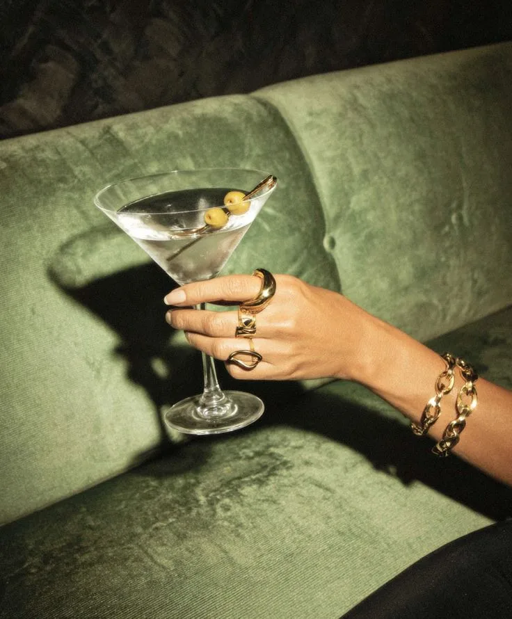 Moody cocktail glam — modern luxury lifestyle aesthetic